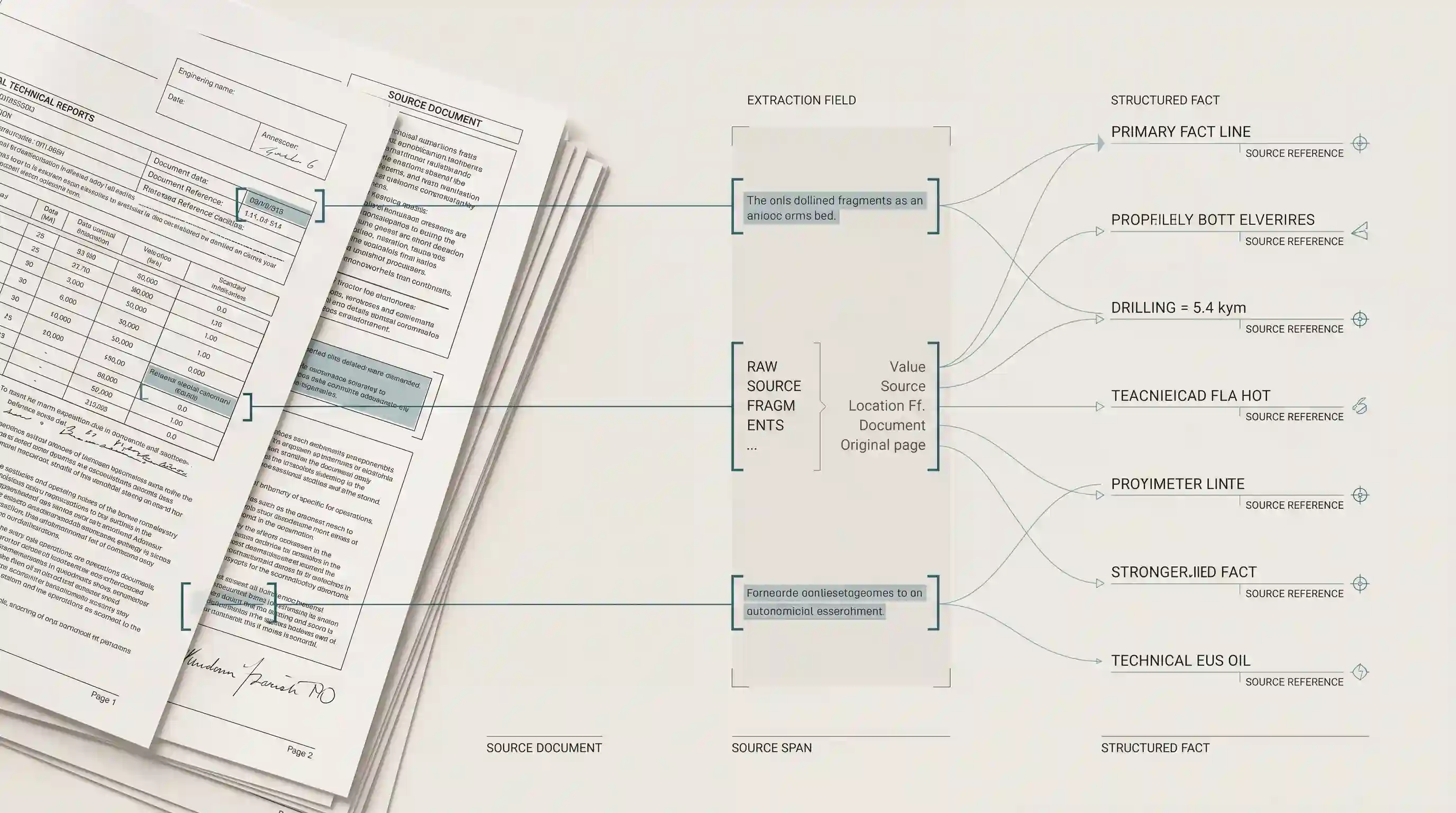 Illustration of source-grounded document extraction with provenance preserved